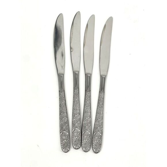 Stanley Roberts SRB180 Dinner Knife 8 1/2” Floral Stainless Taiwan Set Of 4 - Picture 1 of 6